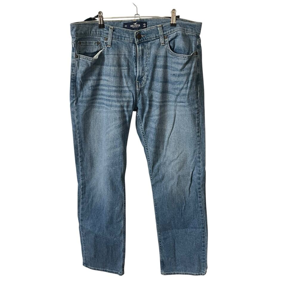 Hollister Mens 34 x 32 Classic Straight Jeans Medium Blue Denim Casual Basic